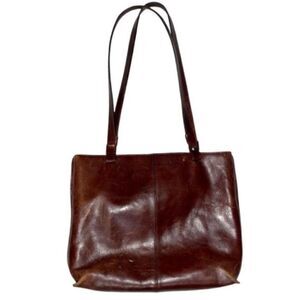 Gianni Conti Genuine Italian Leather Tote Dark Cognac Brown Handbag